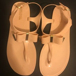 Michael Kors beige thong flat sandals with bow
